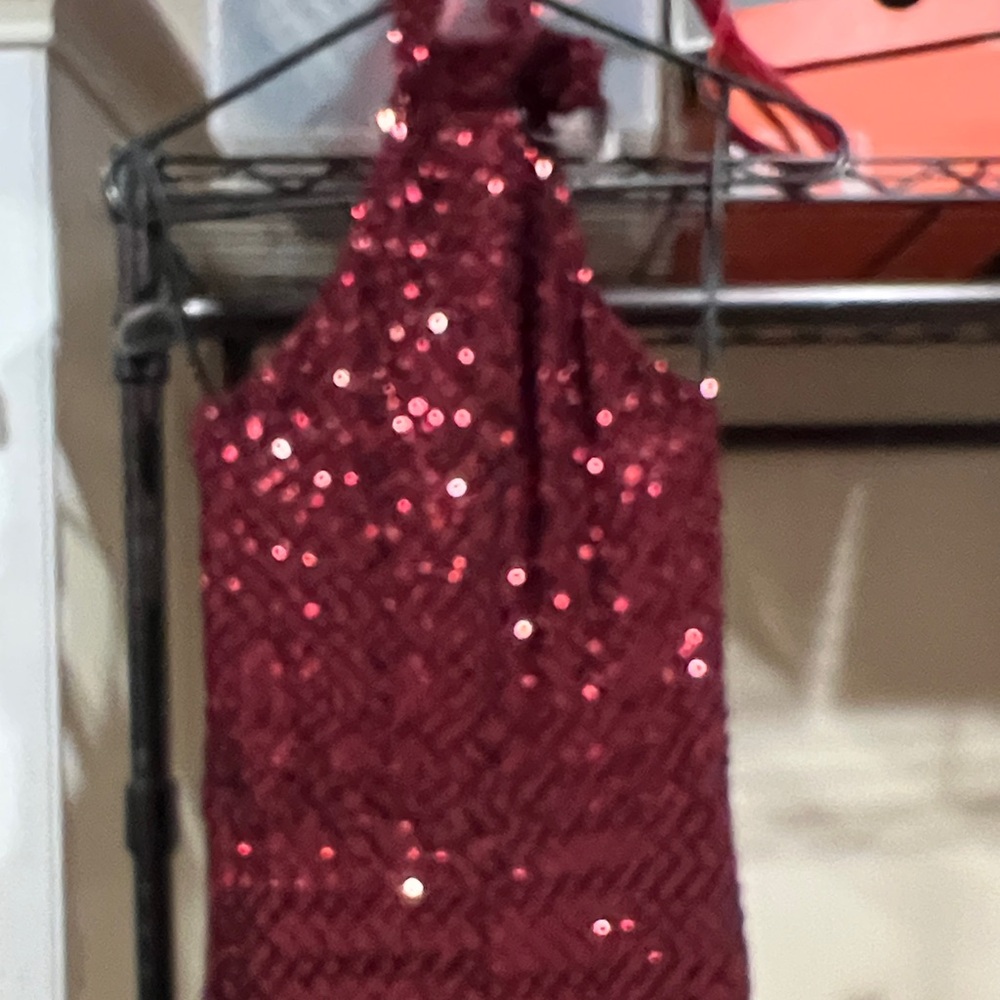 Sequin Halter Jumpsuit in Red